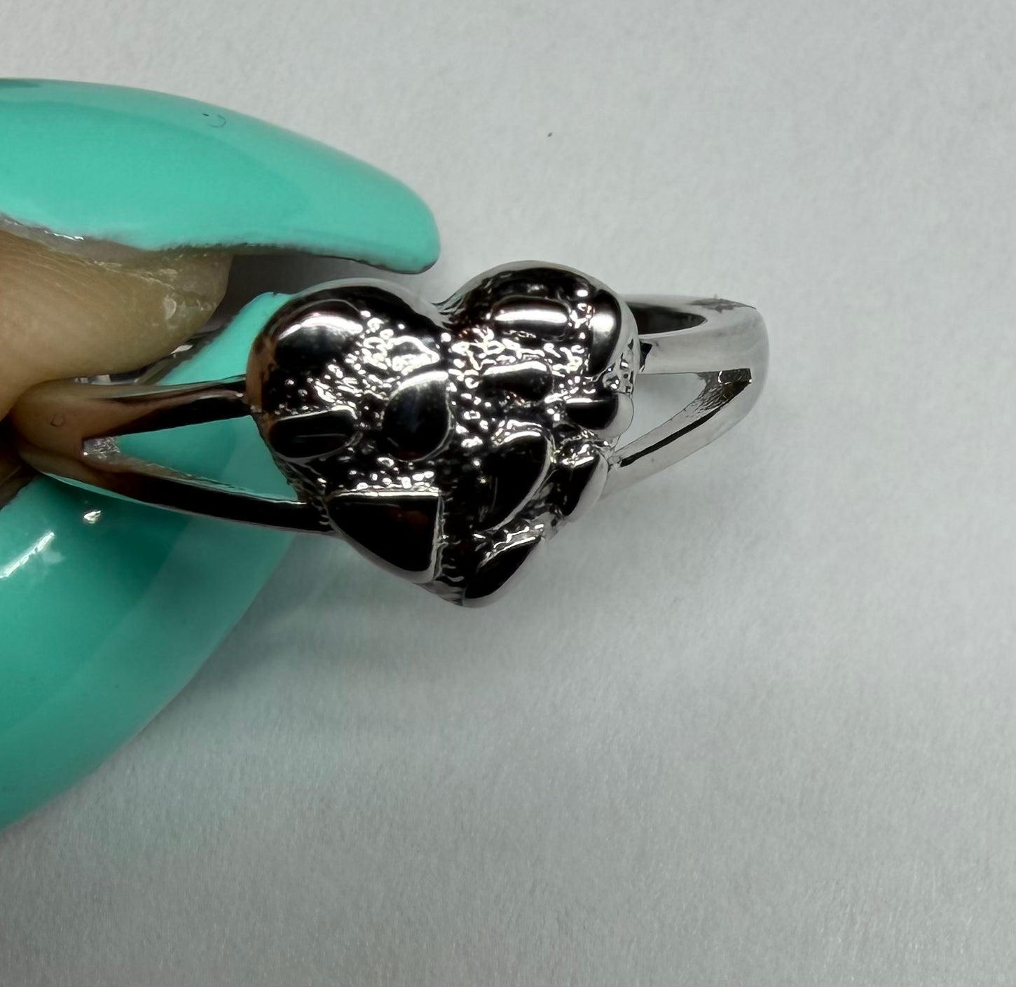 Silver Luxe Nugget Heart Ring